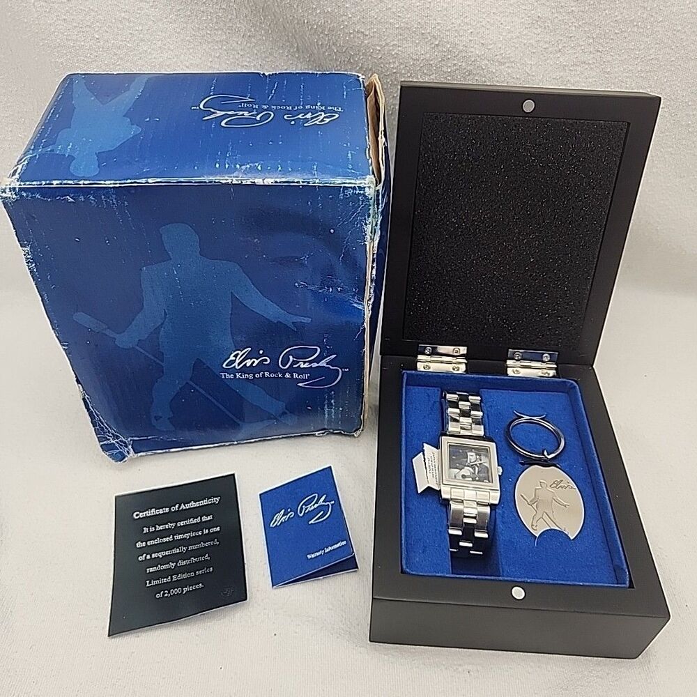 Watch & Keychain Elvis Fossil Limited Edition #726/2000 Wood Box 2002 COA NEW